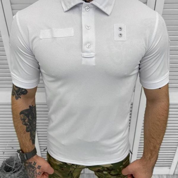 Поло футболка чоловіча біла з липучками для шеврона