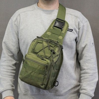 Сумка через плечо мужская, укрепленная сумка рюкзак тактическая слинг Олива