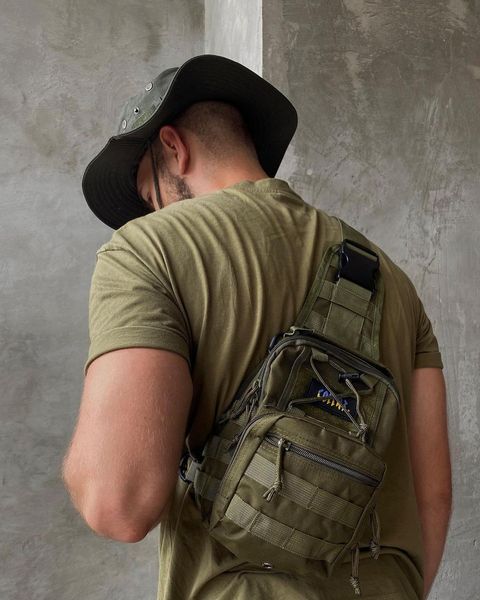 Сумка через плече чоловіча, укріплена сумка рюкзак тактична слінг Олива