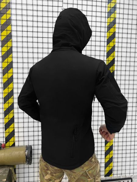 Куртка демісезонна чорна з капюшоном липучки для шевронів
