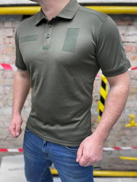 Поло футболка чоловіча хакі олива з липучками для шеврона