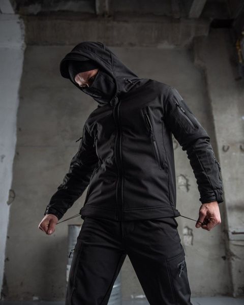 Оптом тактический костюм SoftShell Police black ВТ7623