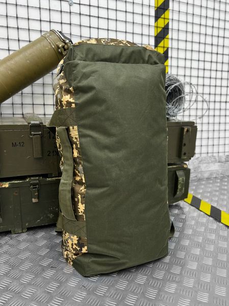 Сумка-баул армійська похідна 3 в 1 на 65 л піксель рюкзак для військових і туристів посилений