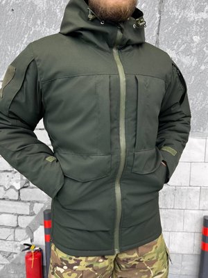 Куртка зимняя мужская теплая с капюшоном олива под шеврон липучка