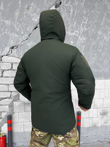 Куртка зимова чоловіча тепла з капюшоном олива під шеврон липучка