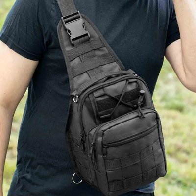 Сумка через плечо мужская, укрепленная сумка рюкзак тактическая слинг Черная