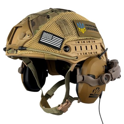Каска шлем тактический фаст Наушники Walkers Razor Slim с креплением для наушников и кавер мультикам FAST NIJ