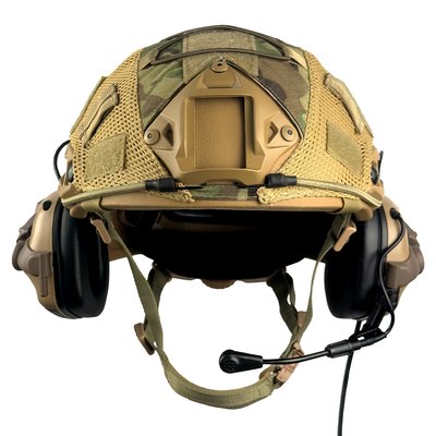 Комплект Шлем тактический FAST Helmet NIJ IIIA + наушники Earmor M32 MOD3 с чебурашкой + кавер мультикам