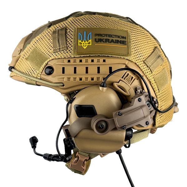 Комплект Шолом тактичний FAST Helmet NIJ IIIA + Навушники Earmor M32 MOD3 з чебурашкою + кавер мультикам