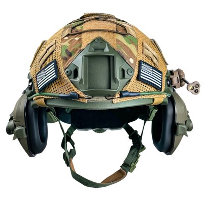 Комплект Шлем тактический FAST Helmet NIJ IIIA с Наушниками с чебурашкой с фонариком с кавером