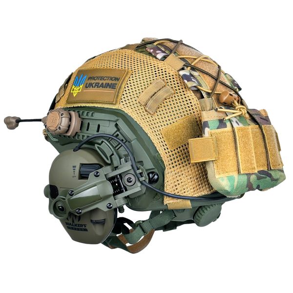 Комплект Шолом тактичний FAST Helmet NIJ IIIA + Навушники Walkers Razor Slim з чебурашкою + ліхтарик + кавер