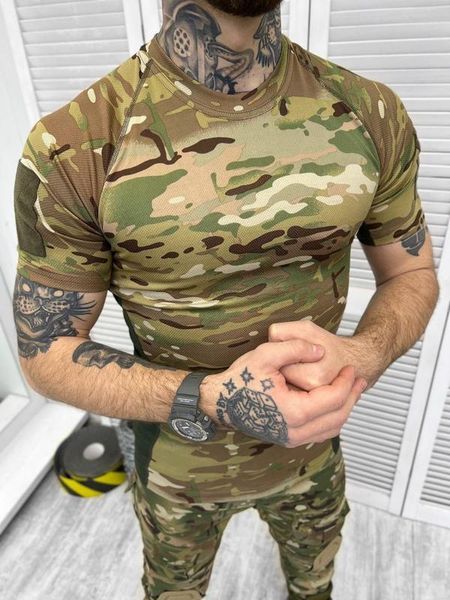 Футболка мультикам ВСУ, футболка військова, з липучкою для шеврона