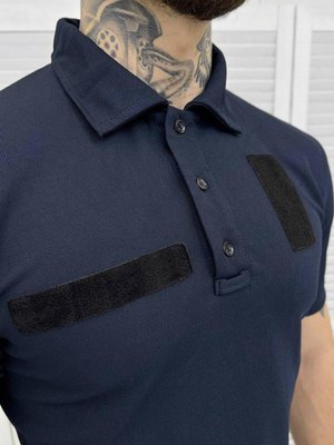 Поло футболка с липучками патч для шеврона темно синяя