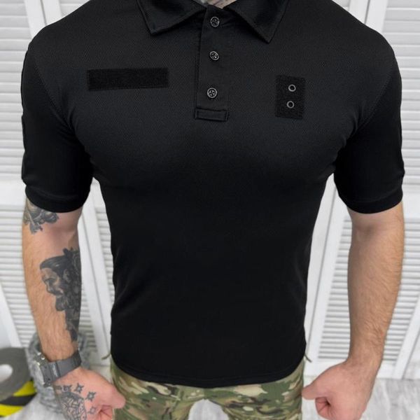 Поло чорна футболка чоловіча з липучками для шеврона XXXL